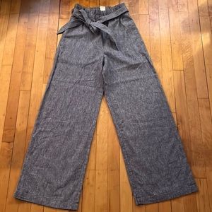 BNWT Express Paper Bag Tie Waist Linen Cotton Blend Wide Leg Pants XS